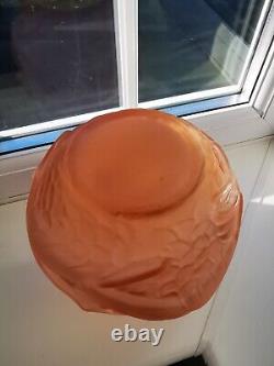 French/Czech Art Deco Pink Opaque Storks Art Glass Vase C1930's
