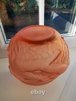 French/Czech Art Deco Pink Opaque Storks Art Glass Vase C1930's
