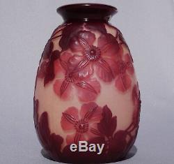 French Emile Galle Blown Out Soufle Vase Red Pink Clematis Flowers