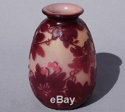 French Emile Galle Blown Out Soufle Vase Red Pink Clematis Flowers