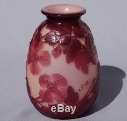 French Emile Galle Blown Out Soufle Vase Red Pink Clematis Flowers