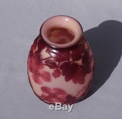 French Emile Galle Blown Out Soufle Vase Red Pink Clematis Flowers