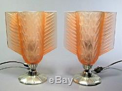 French Pierre D'Avesn Art Deco Glass Accent Lamps ca. 1930s Lalique Sabino Style