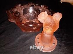 Frosted Pink Squirrel Art Deco Float Bowl Made by Sowerby Glass Works