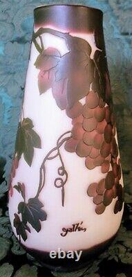 GALLE' Vase, Hand blown, acid etched French Glass 1900's, signature ok'd in book