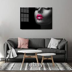 GLASS WALL ART POSTER Digital Print HD GIRL BLACK & WHITE PINK LIPS FANTASY