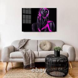 GLASS WALL ART POSTER Digital Print HD WOMAN WITH FACE PAINT. NEON PINK