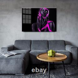 GLASS WALL ART POSTER Digital Print HD WOMAN WITH FACE PAINT. NEON PINK