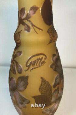 Galle Tip Cameo Glass Pink Lavender Blue Brown Flower Reproduction 12.5 Vase