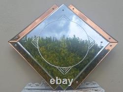 Genuine Art Deco Geometric Peach Pink Champagne Glass Etched Mirror FREE UK P&P