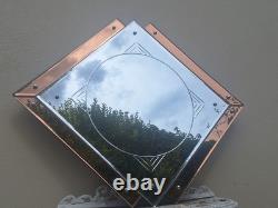 Genuine Art Deco Geometric Peach Pink Champagne Glass Etched Mirror FREE UK P&P