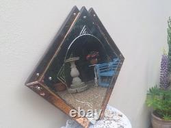Genuine Art Deco Geometric Peach Pink Champagne Glass Etched Mirror FREE UK P&P