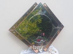 Genuine Art Deco Geometric Peach Pink Champagne Glass Etched Mirror FREE UK P&P