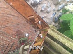 Genuine Art Deco Geometric Peach Pink Champagne Glass Etched Mirror FREE UK P&P