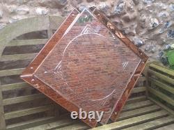 Genuine Art Deco Geometric Peach Pink Champagne Glass Etched Mirror FREE UK P&P