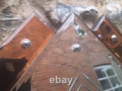 Genuine Art Deco Geometric Peach Pink Champagne Glass Etched Mirror FREE UK P&P