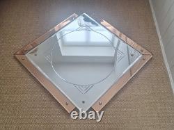 Genuine Art Deco Geometric Peach Pink Champagne Glass Etched Mirror FREE UK P&P