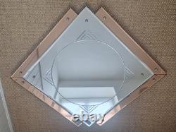 Genuine Art Deco Geometric Peach Pink Champagne Glass Etched Mirror FREE UK P&P