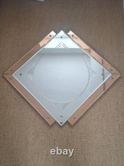 Genuine Art Deco Geometric Peach Pink Champagne Glass Etched Mirror FREE UK P&P