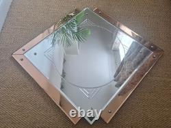 Genuine Art Deco Geometric Peach Pink Champagne Glass Etched Mirror FREE UK P&P