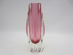 Geometric space age light pink Murano sommerso symmetric art glass block vase