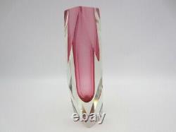 Geometric space age light pink Murano sommerso symmetric art glass block vase