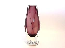 Geometric space age pink Murano sommerso symmetric art glass block vase
