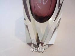 Geometric space age pink Murano sommerso symmetric art glass block vase