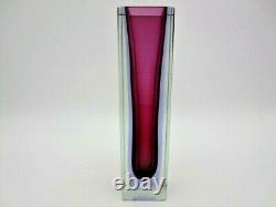Geometric space age pink in lilac Murano sommerso symmetric art glass block vase