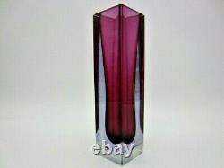 Geometric space age pink in lilac Murano sommerso symmetric art glass block vase