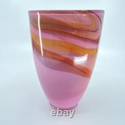Gerry Reilly Art Glass Vase Handblown Pink Tone Swirl Melting Pot Glass WA Signd