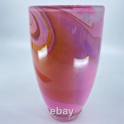 Gerry Reilly Art Glass Vase Handblown Pink Tone Swirl Melting Pot Glass WA Signd