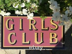 Girl's Club' pink glass art, gold leaf and black Hand painted, 18c gold leaf