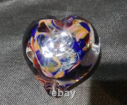 Glass Bolivar GES Style Heart Shaped Handmade Art Glass Blue/Pink Swirls 3 USA