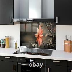 Glass Splashback Kitchen Tile Cooker Panel ANY SIZE Art Leaf Pink Flower 0717