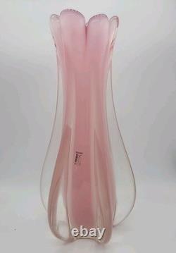 Glass Vase Murano Oball Design Bordeaux. Transparent Pink Italian RARE! Heavy