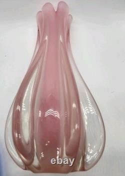 Glass Vase Murano Oball Design Bordeaux. Transparent Pink Italian RARE! Heavy