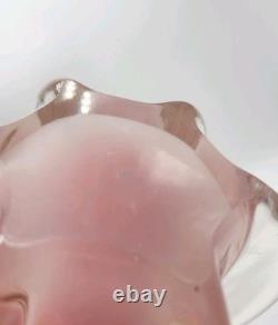 Glass Vase Murano Oball Design Bordeaux. Transparent Pink Italian RARE! Heavy