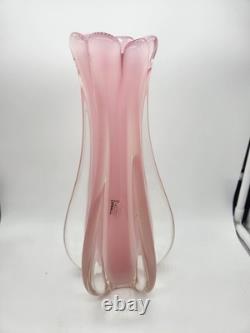 Glass Vase Murano Oball Design Bordeaux. Transparent Pink Italian RARE! Heavy