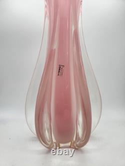 Glass Vase Murano Oball Design Bordeaux. Transparent Pink Italian RARE! Heavy