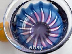 Goran Warff Kosta Art Glass Crystal Flame Design Pink Blue Bowl Signed