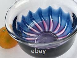 Goran Warff Kosta Art Glass Crystal Flame Design Pink Blue Bowl Signed