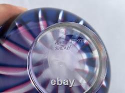 Goran Warff Kosta Art Glass Crystal Flame Design Pink Blue Bowl Signed