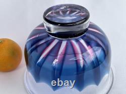 Goran Warff Kosta Art Glass Crystal Flame Design Pink Blue Bowl Signed