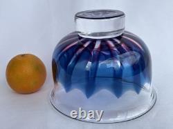 Goran Warff Kosta Art Glass Crystal Flame Design Pink Blue Bowl Signed