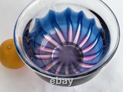 Goran Warff Kosta Art Glass Crystal Flame Design Pink Blue Bowl Signed