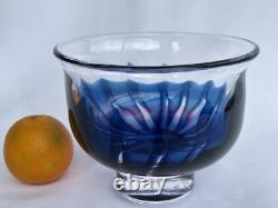 Goran Warff Kosta Art Glass Crystal Flame Design Pink Blue Bowl Signed