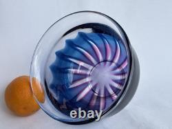 Goran Warff Kosta Art Glass Crystal Flame Design Pink Blue Bowl Signed