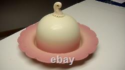 Gorgeous Antique Pink Burmese Satin Glass Butter Dish With Dome