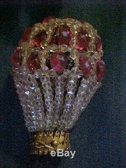 Great SET of 4 Czech Bohemian CUT CRYSTAL &PINK Art Glass Bulb Cover Lamp Shades